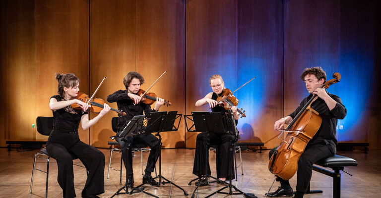 08.04.2022 Weimar:  Das Animato Quartet (Niederlande) während des 9. Internationalen Joseph Joachim Kammermusikwettbewerb an der Hochschule für Musik Franz Liszt HfM. Foto: Thomas Müller