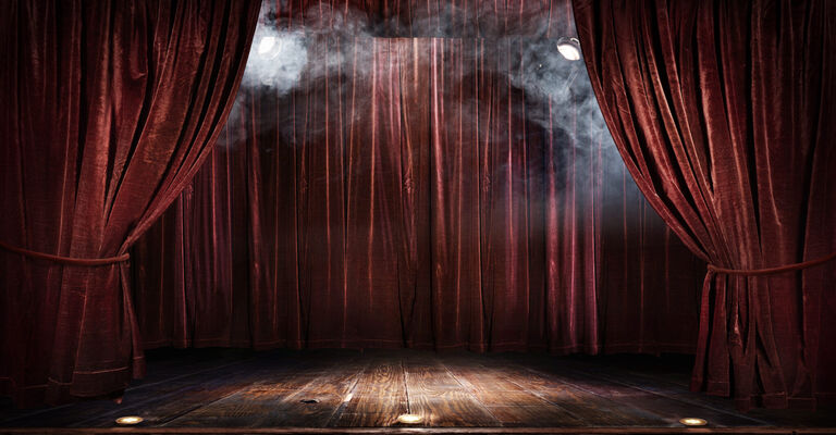 Magic theater stage red curtains Show Spotlight